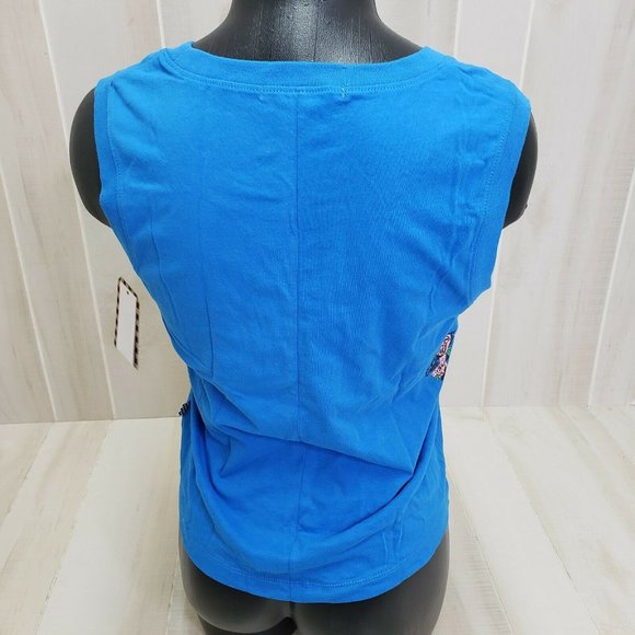 VANS Women's Shirt NEW Small Tank Blue Knot Front Top Tee Floral Check Logo - Picture 6 of 6